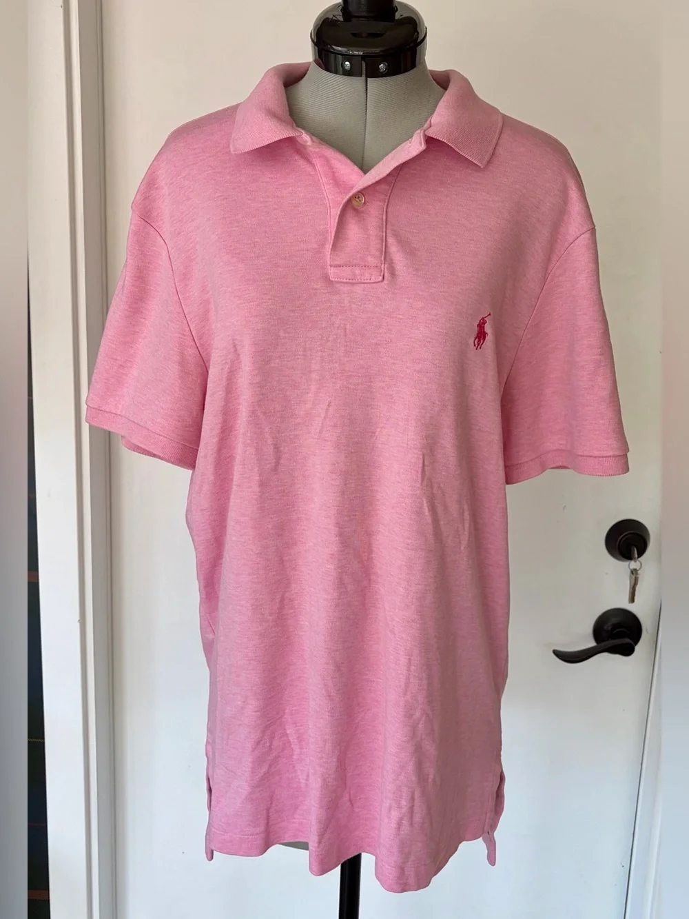 Ralph Lauren Cotton Collared Polo, Light Heathered Pink w/hot pink pony, M, EUC